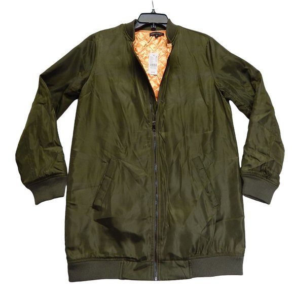Bomber Jacket Full Zip Size M Kendall & Kylie Womens Long Green - Picture 1 of 8